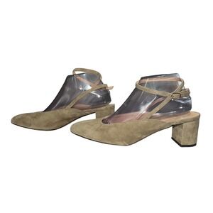 J. Crew Millie Ankle Strap Heels Pumps Suede Shoe Khaki Beige Size 8 Open Back